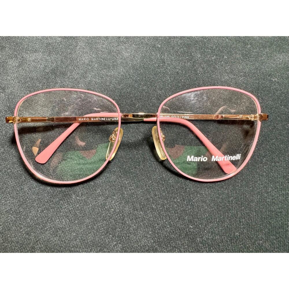 Vintage 1990s Pink Gold Eyeglasses Slim Rectangular Wire Frames Optical